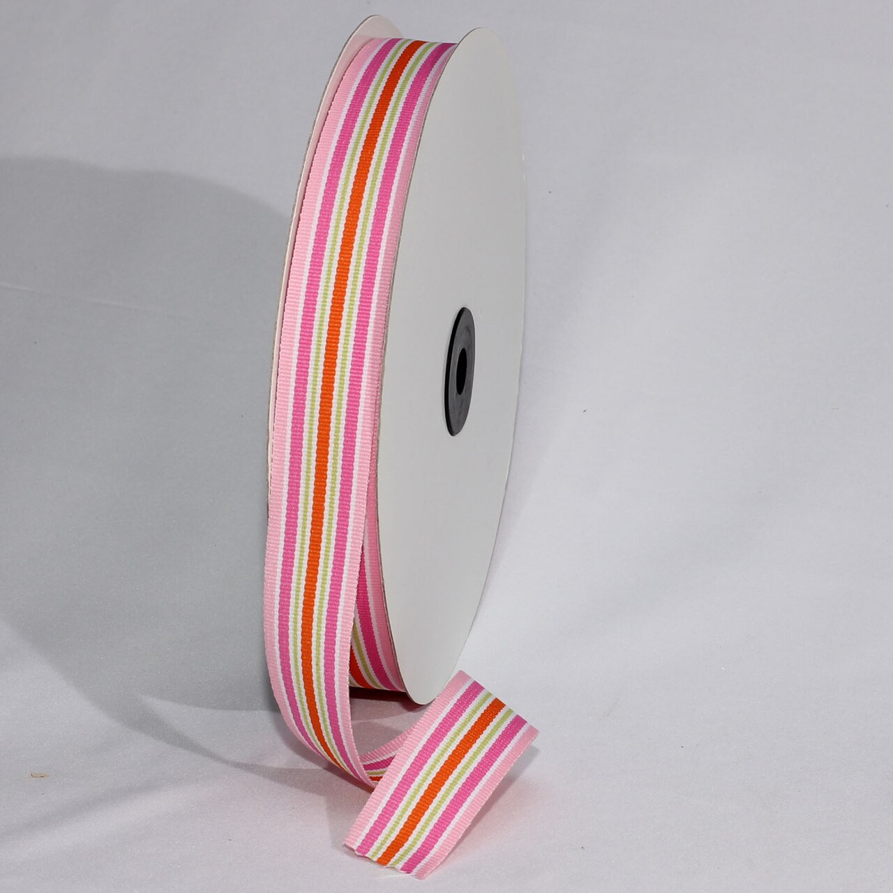 The Ribbon People Pink and White Striped Woven Grosgrain Craft Ribbon 1" x 55 Yards